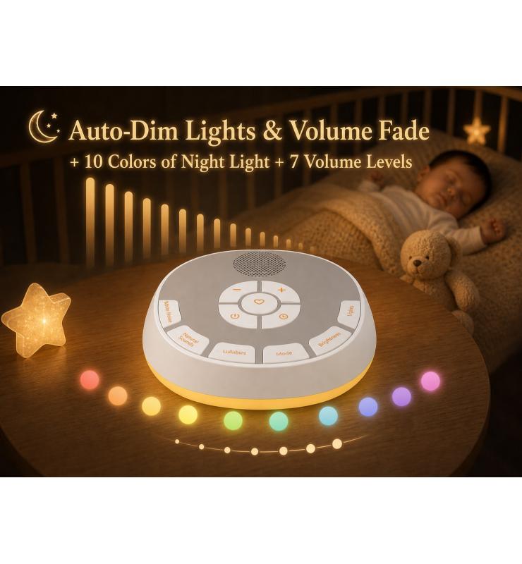 A800L Auto-Dim Lights & Volume Fade + 10 Colors of Night Light +7 Volume Levels